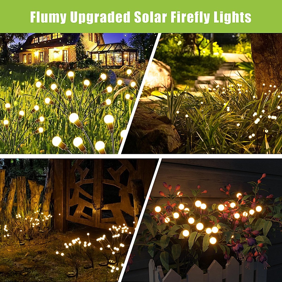 LED Solar Lights - Outdoor Lighting - Solar Garden Lighting - Mood Lighting - LED Solar Garden Lights - Firefly Design - 12 Flower Pots x 2 - Waterproof, Suitable for Outdoor Use - Ideal for Decorating Patio Paths - Warm Tones