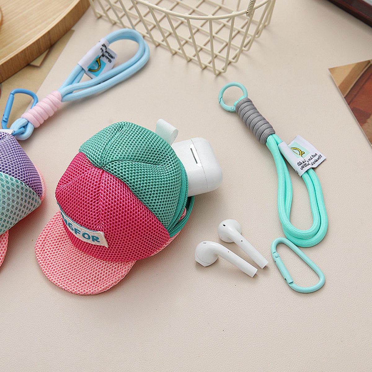 Storage Bag - Dopamine-Colored Mesh Bag - Travel Bag - Wallet - Headphone Bag - Keychain