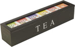 Tea Box - Tea Box 6 Compartments - Wooden Tea Box - Suitable for Loose Tea - 43 × 9 × 8.7 cm - Black