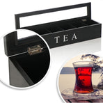 Tea Box - Tea Box 6 Compartments - Wooden Tea Box - Suitable for Loose Tea - 43 × 9 × 8.7 cm - Black
