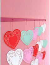 600 Paper Heart Tablecloths - Valentine's Day Decorations, Red/Pink/White Lace Cutouts - Valentine's Day Decorations for Weddings & Parties - 4 Inches - Front View