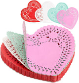 600 Paper Heart Tablecloths - Valentine's Day Decorations, Red/Pink/White Lace Cutouts - Valentine's Day Decorations for Weddings & Parties - 4 Inches - Top-Down View