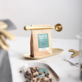 Coffee spoon - measuring spoon with closing clip - coffee accessories - bean spoon - measuring spoon - gold - Front View