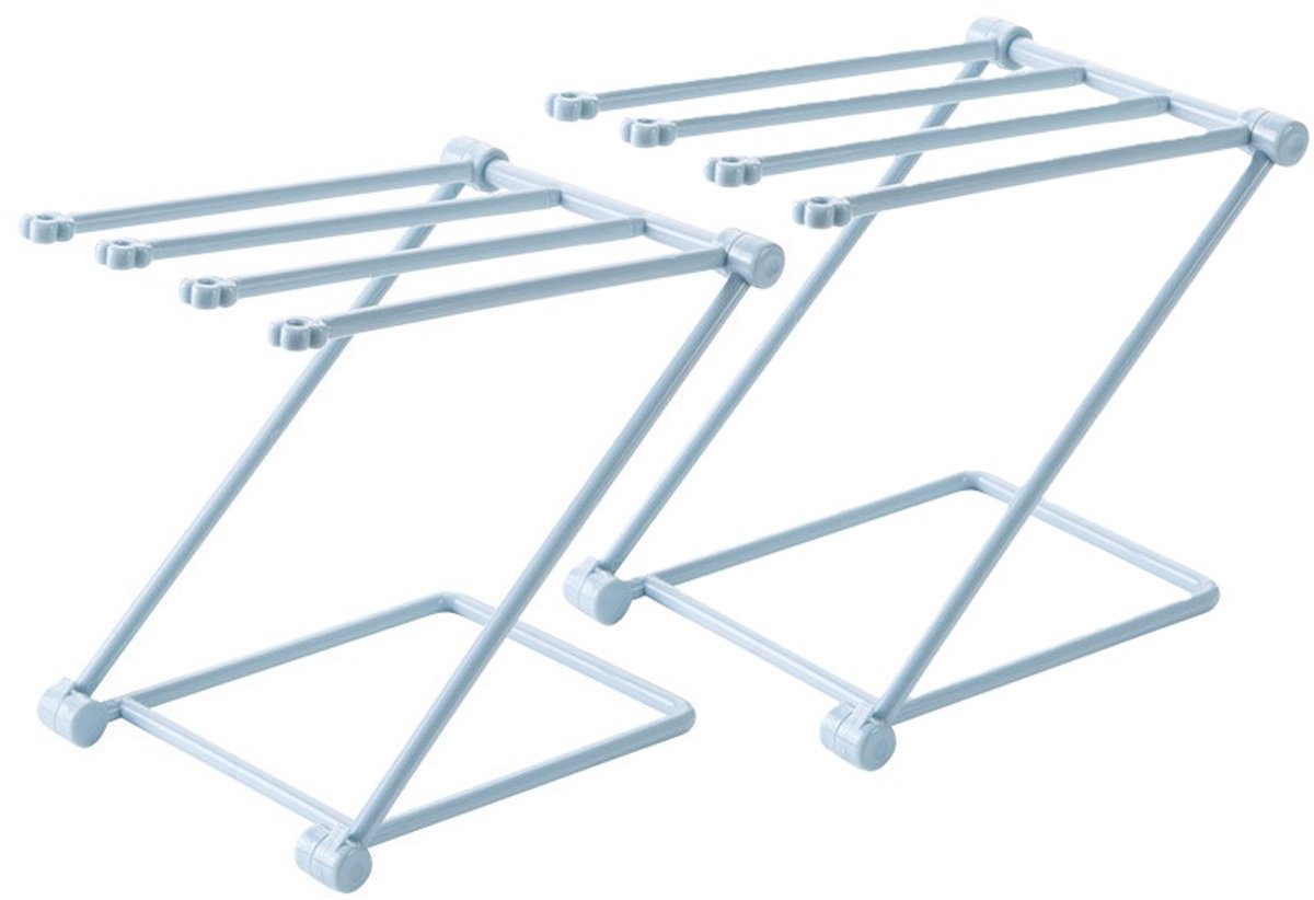 Storage Rack (Set of 2) - Kitchen Storage Rack - Space-Saving - Folding Rack - With 4 Supports, Corrosion-Resistant, Suitable for Storing Dishcloths, Cups and Baby Bottles - PP Material (Blue)