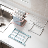 Storage Rack (Set of 2) - Kitchen Storage Rack - Space-Saving - Folding Rack - With 4 Supports, Corrosion-Resistant, Suitable for Storing Dishcloths, Cups and Baby Bottles - PP Material (Blue) - 45-Degree Angle