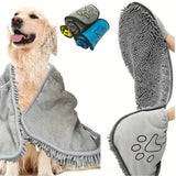 Dog Towel - Quick-drying dog towel - Super absorbent dog towel - Bath towel for dogs - Comfortable paw pockets - Suitable for indoor and outdoor use - Durable material - Machine washable (Gray, 62 x 25 cm) - Top-Down View