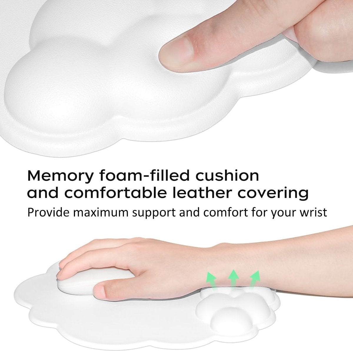 Mouse Pad - Mouse Pad with Wrist Rest - Ergonomic Mouse Pad - Mouse Pad with Leather Surface, Suitable for Computers, Laptops, Office, Home and Travel, with Non-Slip Bottom - White