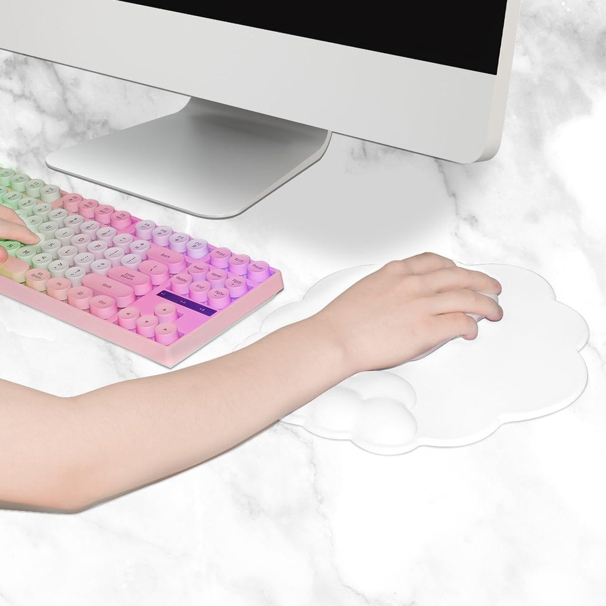 Mouse Pad - Mouse Pad with Wrist Rest - Ergonomic Mouse Pad - Mouse Pad with Leather Surface, Suitable for Computers, Laptops, Office, Home and Travel, with Non-Slip Bottom - White