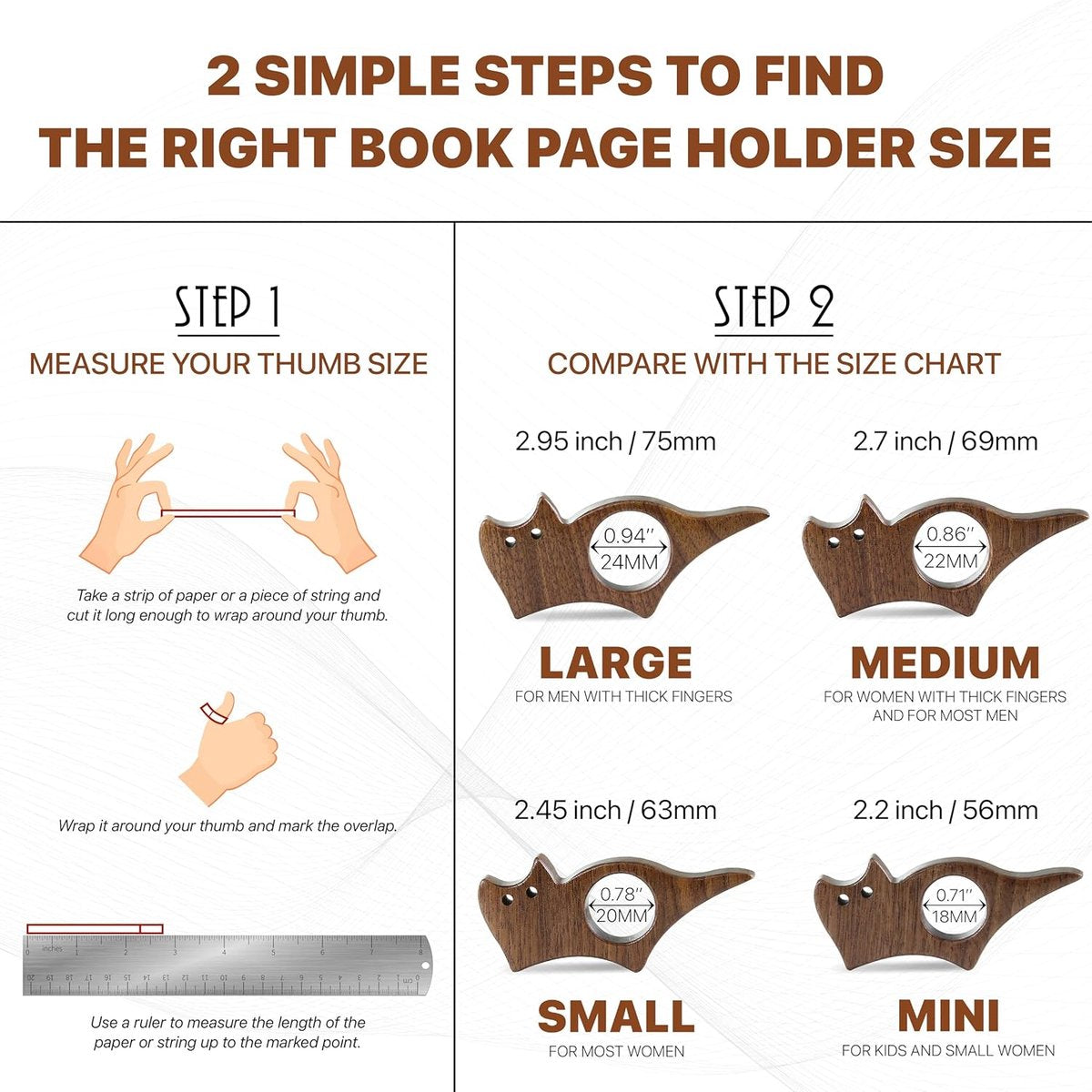 Book Binder - Cat-shaped book binder - Smooth walnut bookshelf - Thumb-shaped book binder - Reading aid - Ideal gift and reading accessory for book lovers - Gift for book lovers and literature enthusiasts (M)