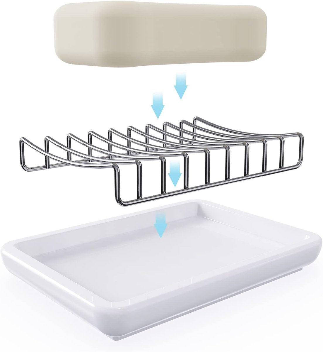 Soap Dish - Soap Holder - Double-Layer Ceramic Soap Dish - Bathroom Soap Dish Made of 304 Stainless Steel - Self-Draining Soap Holder - Suitable for Bathrooms, Kitchens and Travel.