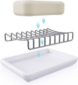 Soap Dish - Soap Holder - Double-Layer Ceramic Soap Dish - Bathroom Soap Dish Made of 304 Stainless Steel - Self-Draining Soap Holder - Suitable for Bathrooms, Kitchens and Travel. - Top-Down View