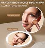 Make-up mirror - Mini mirror with light - 1x/5x magnification - 10 cm - Rechargeable - Suitable for wallets, pockets, travel and as a gift (White)