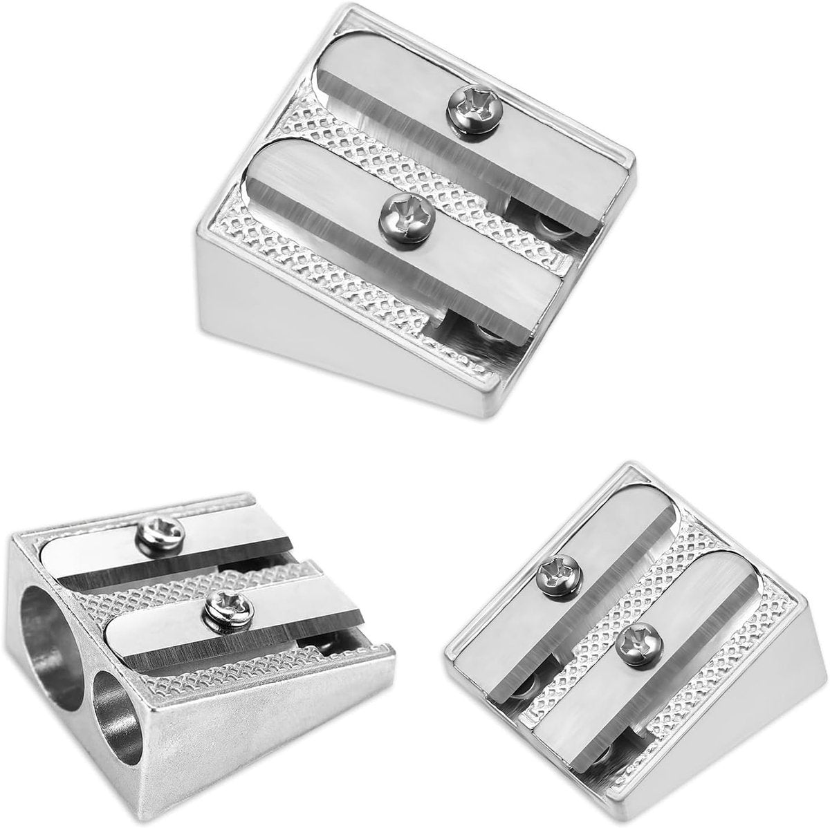 Set of 3 Metal Pencil Sharpeners - Suitable for Children - Colored Pencils - Cosmetics - Lip Liner and Eyeliner - Home - School & Office Supplies
