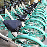 Waterproof Bicycle Saddle Cover with Drawstring - Black - Universal Size 24x27 cm - Protects Against Rain & Dirt - Side View