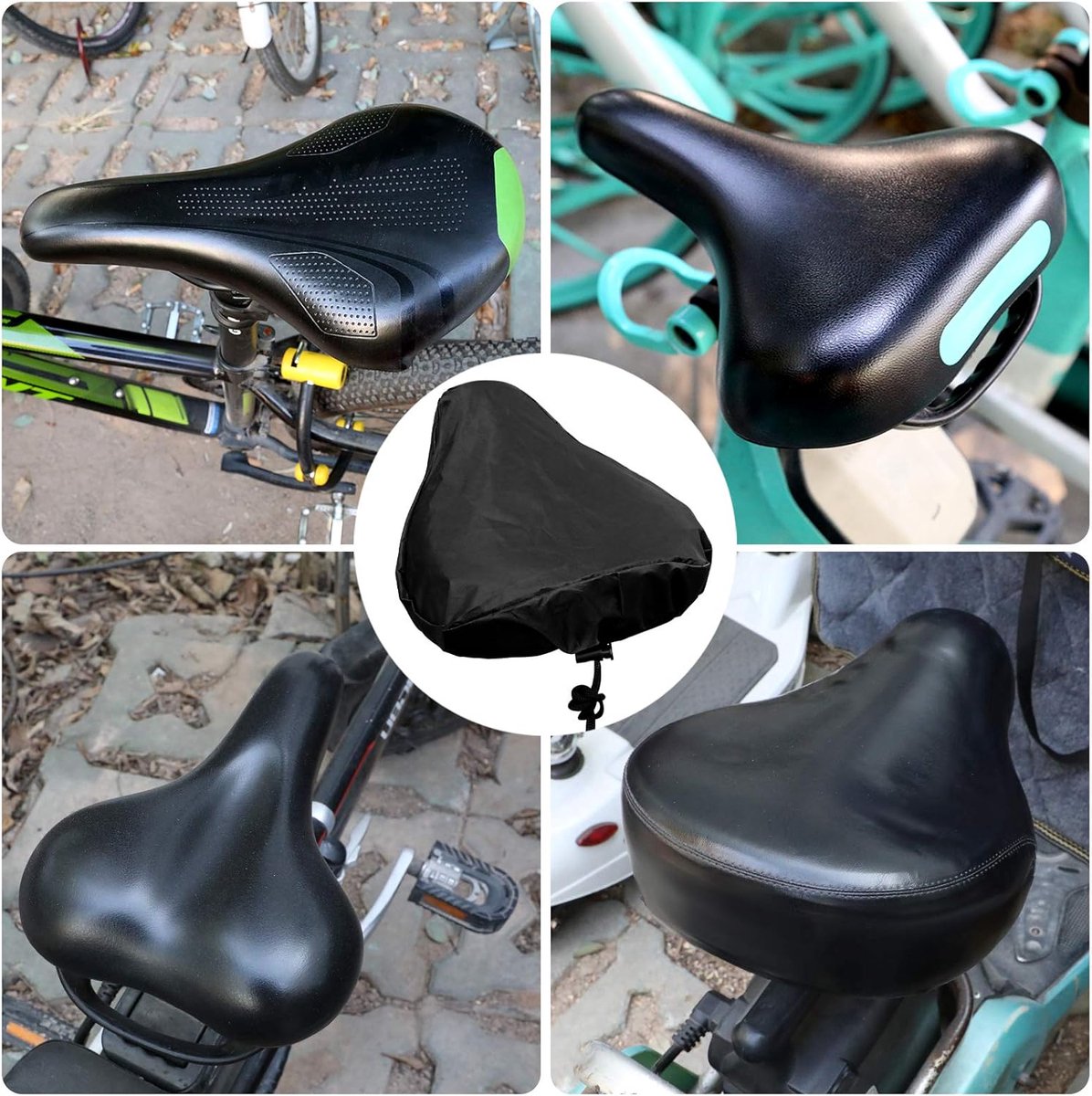 Waterproof Bicycle Saddle Cover with Drawstring - Black - Universal Size 24x27 cm - Protects Against Rain & Dirt