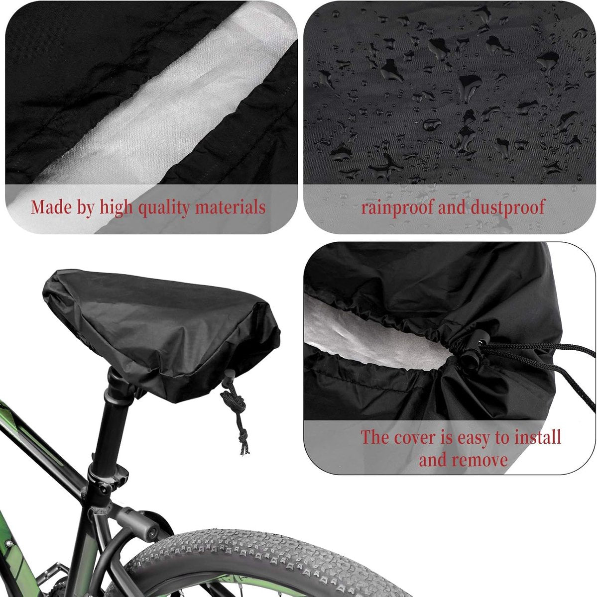 Waterproof Bicycle Saddle Cover with Drawstring - Black - Universal Size 24x27 cm - Protects Against Rain & Dirt