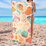 Beach Towel - 2-in-1 Foldable Beach Towel Backpack - Printed Bath Towel - Convertible Beach Mat & Carry Bag - Perfect Companion for Camping, Yoga & Travel（Shell） - Side View
