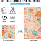 Beach Towel - 2-in-1 Foldable Beach Towel Backpack - Printed Bath Towel - Convertible Beach Mat & Carry Bag - Perfect Companion for Camping, Yoga & Travel（Shell） - Top-Down View