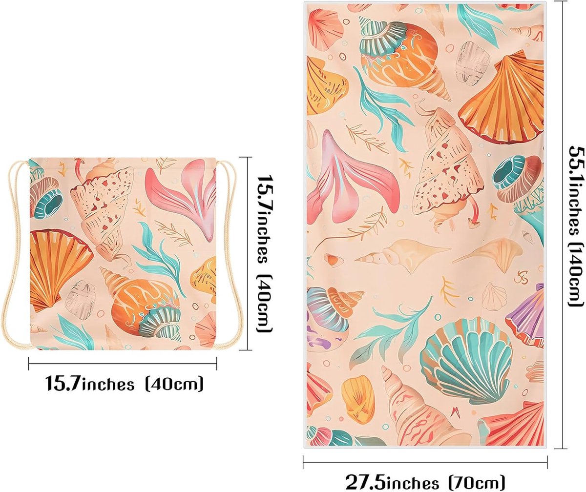 Beach Towel - 2-in-1 Foldable Beach Towel Backpack - Printed Bath Towel - Convertible Beach Mat & Carry Bag - Perfect Companion for Camping, Yoga & Travel（Shell）