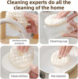 Double-Sided Dishwashing Brush - Sponge Brush with Suction Cup - 1 Base + 2 Refillable Sponges - Scratch-Free Kitchen Brush - Beige - Top-Down View