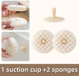 Double-Sided Dishwashing Brush - Sponge Brush with Suction Cup - 1 Base + 2 Refillable Sponges - Scratch-Free Kitchen Brush - Beige - Rear View