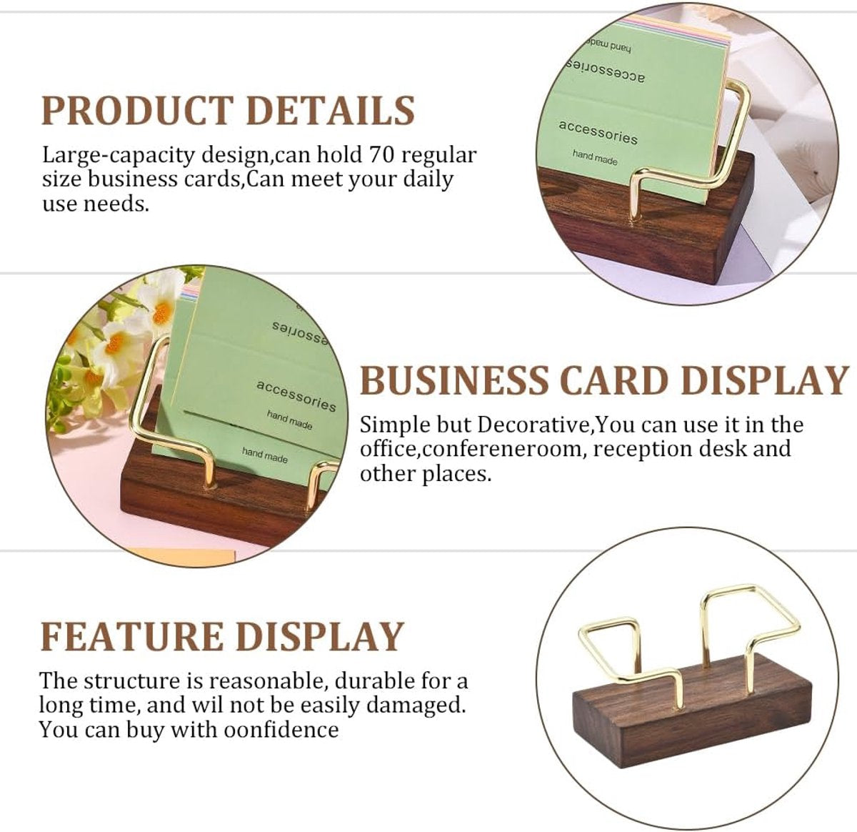Business Card Holder - Wooden Display Rack - Desk Business Card Holder - Wooden Business Card Holder - Suitable for offices, homes, exhibition stands, receptions, events, meeting rooms and as a promotional gift.（A）