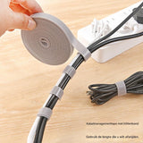 Cable Organizer with Velcro - Cable Ties for Data Cables - Reusable Straps - For storing mobile phone cables, laptop cables and chargers (Gray roll, 5 meters * 1.2 cm) - Front View