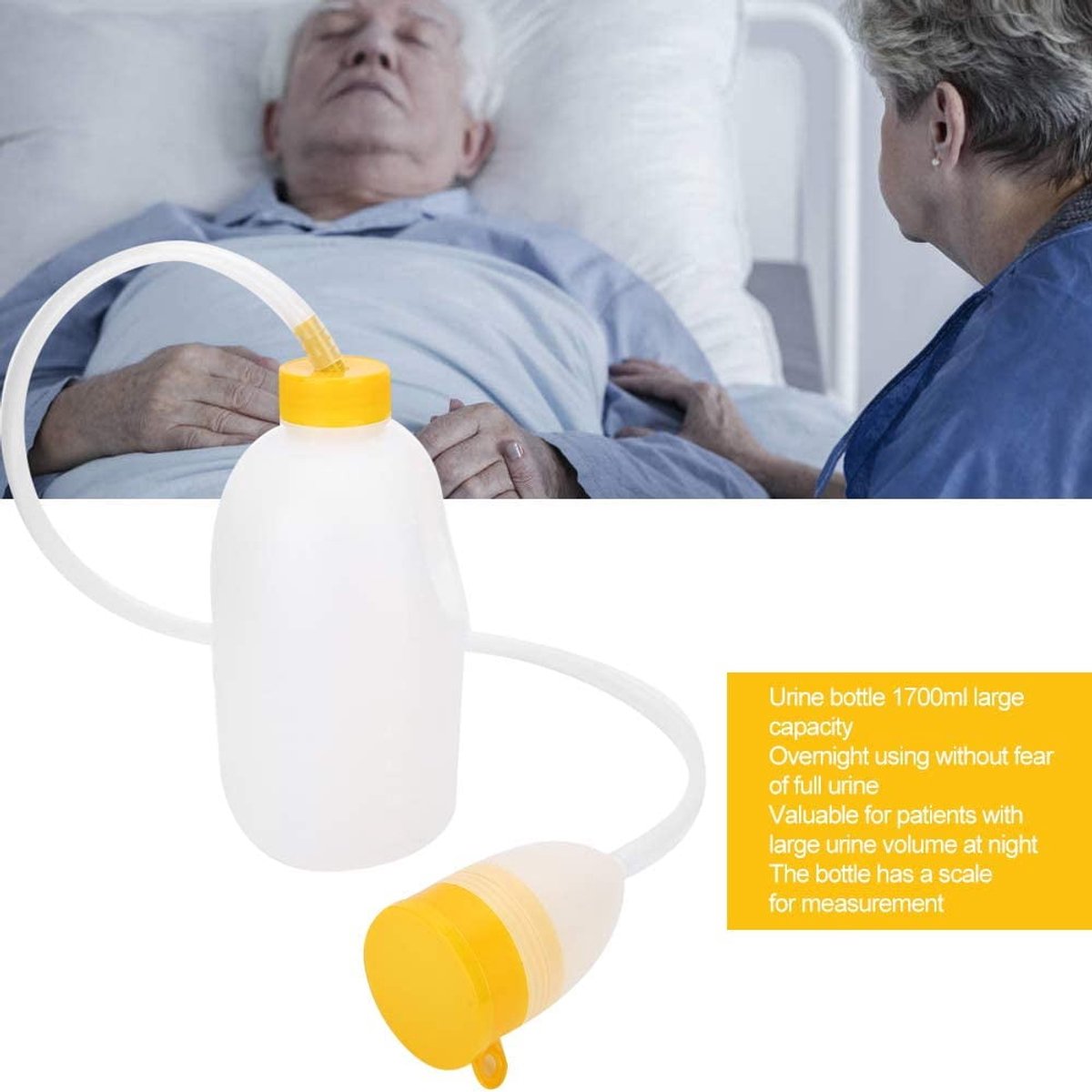 Urinal Men - Pee Bottle Men - Camping Toilet - Plastic - Urinal for Men - Anti-splash Urine Cup - Large 1700ml - Urinal Men with Lid - Reusable - For the Elderly, Hospital, Camping