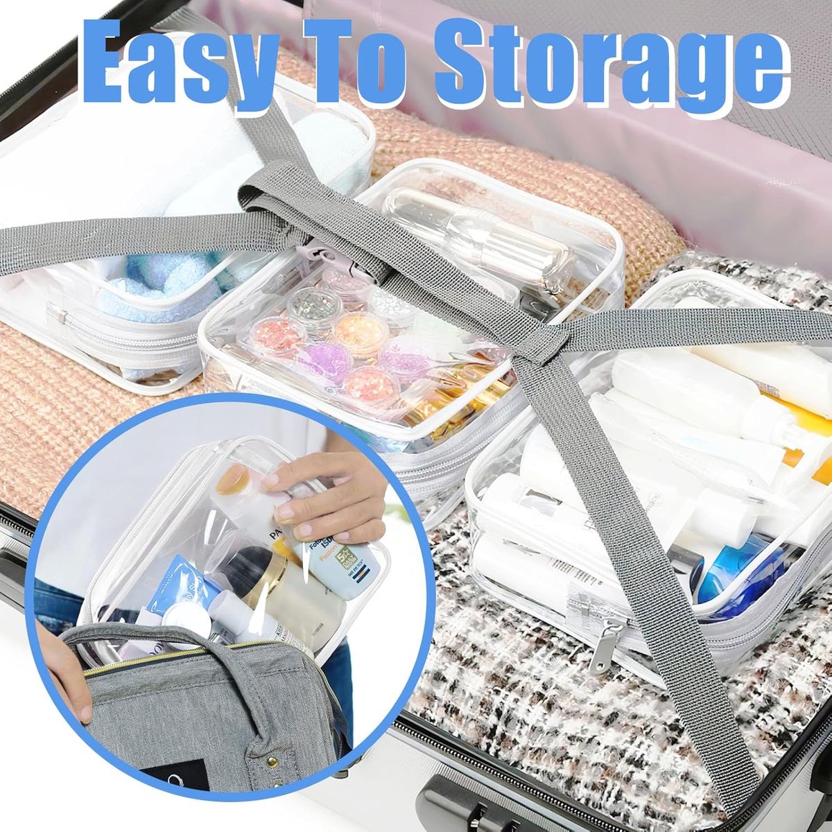 Storage Bag - 4 Pieces - Portable Storage Bag - Simple Makeup Bag - Foldable - Transparent
