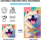 Beach Towel - 2-in-1 Foldable Beach Towel Backpack - Printed Bath Towel - Convertible Beach Mat & Carry Bag - Perfect Companion for Camping, Yoga & Travel（Pup） - Top-Down View