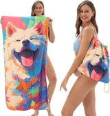 Beach Towel - 2-in-1 Foldable Beach Towel Backpack - Printed Bath Towel - Convertible Beach Mat & Carry Bag - Perfect Companion for Camping, Yoga & Travel（Pup）