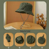 Hat - Sun Hat - Outdoor Jungle Hat - Foldable Bucket Hat - Rain Hat - Unisex - With Removable Chin Strap - 2-Piece (Black + Brick Red)