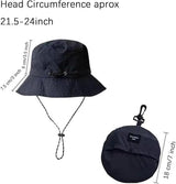 Hat - Sun Hat - Outdoor Jungle Hat - Foldable Bucket Hat - Rain Hat - Unisex - With Removable Chin Strap - 2-Piece (Black + Brick Red) - 45-Degree Angle