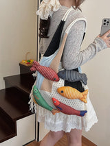 Shoulder Bag - Spacious Storage Bag - Versatile Knitted Bag - Tassel Shopping Bag - Perfect for Day Trips and Shopping - Red