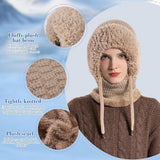 3-in-1 Insulated Hat, Scarf & Face Mask - Ski Face Mask - Warm Knitted Windproof Headband/Scarf for Fall/Winter - Suitable for Skiing, Hiking and Other Outdoor Sports - Khaki - Front View
