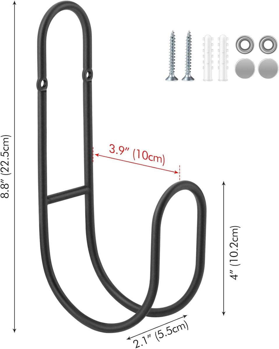 Garden Hose Hanging System - Wall Mount for Neat Storage - Stainless Steel Frame - Black