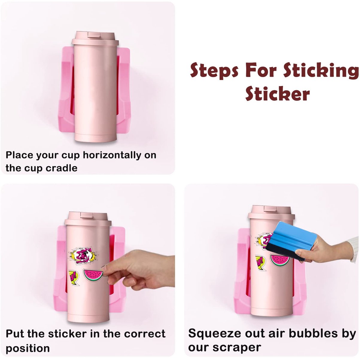 Vinyl Sticker Applicator for Cups - Silicone Cup Holder with Felt Edge Scraper - Silicone Cup Holder - Insulated Mug Holder - Non-Slip Glass Cup Holder - One-Handed Sticking for Mugs & Bottles - DIY Accessory - Pink