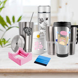 Vinyl Sticker Applicator for Cups - Silicone Cup Holder with Felt Edge Scraper - Silicone Cup Holder - Insulated Mug Holder - Non-Slip Glass Cup Holder - One-Handed Sticking for Mugs & Bottles - DIY Accessory - Pink - 45-Degree Angle