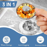 Sink Drain Strainer - 3-in-1 - Stainless Steel - Collapsible Sink Stopper - Strainer - Silver - Top-Down View