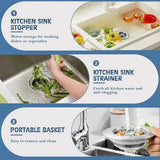 Sink Drain Strainer - 3-in-1 - Stainless Steel - Collapsible Sink Stopper - Strainer - Silver - 45-Degree Angle
