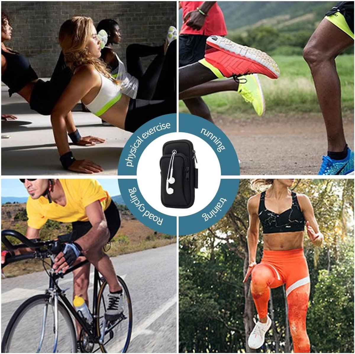 Running Armband - Phone Armband - Wearable Phone Armband - With Earphone Hole and Phone Pocket for Running - Armband for Fitness and Cycling (Black)