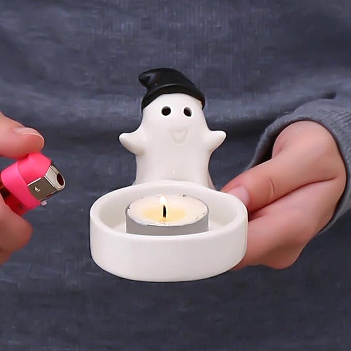 1 Piece - Ceramic Ghost Candle Holder - Cute Ghost Ornament - Birthday Gift - Desk Decoration (Style 2)