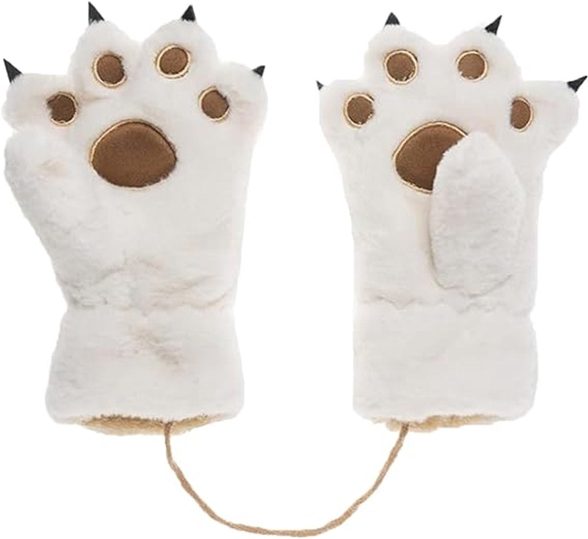 Gloves - 1 pair - Winter gloves - Cartoon gloves - Neckband - Children's gloves - Warm gloves - Plush gloves - One size（White）