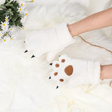 Gloves - 1 pair - Winter gloves - Cartoon gloves - Neckband - Children's gloves - Warm gloves - Plush gloves - One size（White）