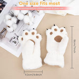 Gloves - 1 pair - Winter gloves - Cartoon gloves - Neckband - Children's gloves - Warm gloves - Plush gloves - One size（White）