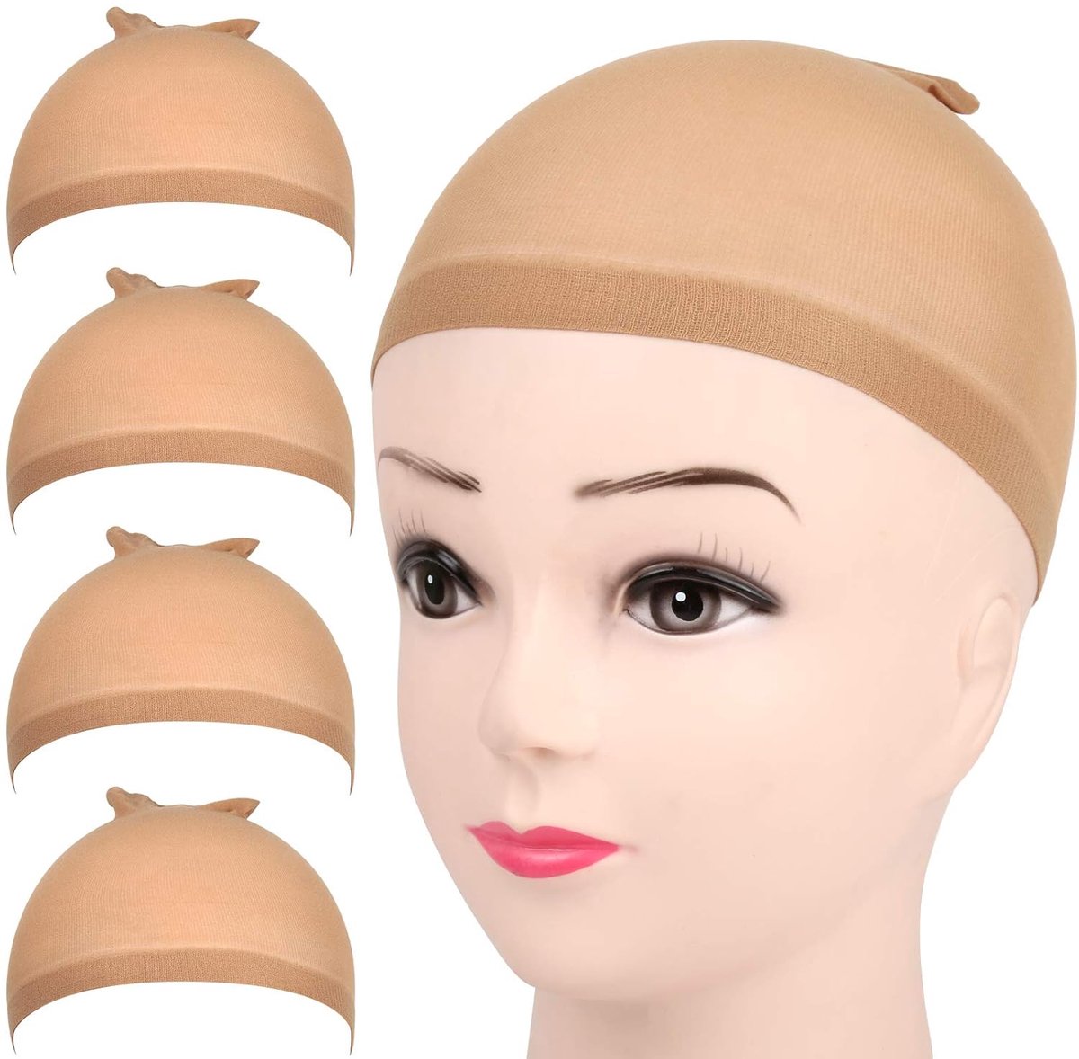 5-piece set - light brown - elastic - wig cap