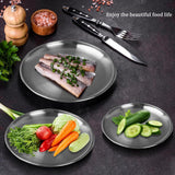 Dinner Plates - 3-Piece - Stainless Steel Plates - 20cm, 23cm, 26cm - Matte Finish - Reusable - Suitable for outdoor use, picnics, kitchens, and parties - Rear View