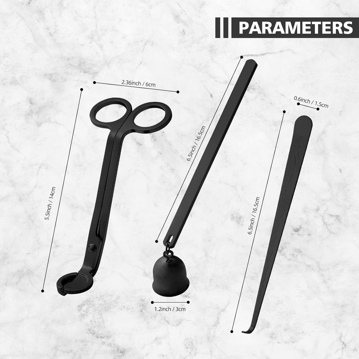 Candle Extinguisher - 3 in 1 Candle Accessory Set - Candle Key, Mini Candle Extinguisher, Candle Key - Perfect for Candle and Fragrance Lovers (3-Piece Set, Black)