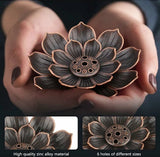 Set of 2 - Lotus-shaped incense burner - 6-hole incense burner with ash collection tray - Suitable for burning incense - Front View