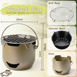 Grill - Portable Charcoal Grill - Mini Stainless Steel Charcoal Grill - Small Outdoor Grill - Suitable for Camping, Backyard BBQs, RVs and Picnics (Green) - Front View